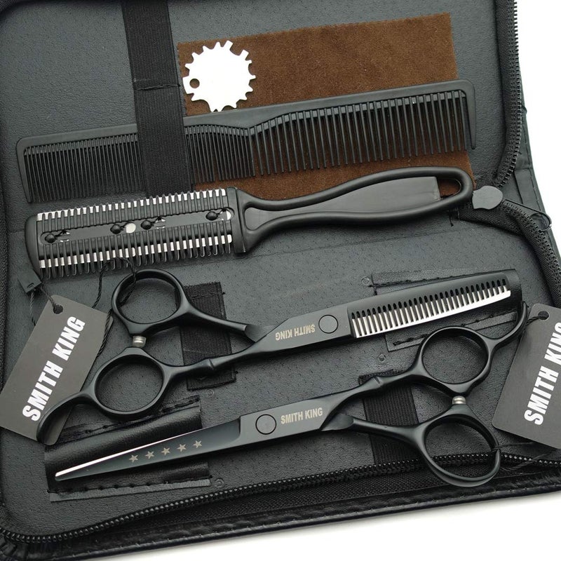 Smithking 6.0 Inches Hair Cutting Scissors Set with Combs Lether Scissors Case,Hair cutting shears Hair Thinning shears For Personal and Professional (Matt black) - Image 2